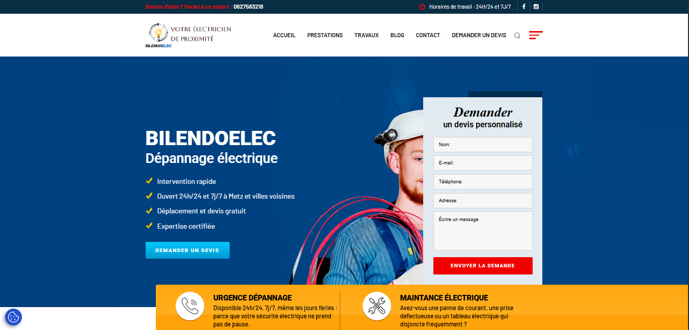 Création d’un site vitrine professionnel et performant pour un électricien d’urgence à Metz